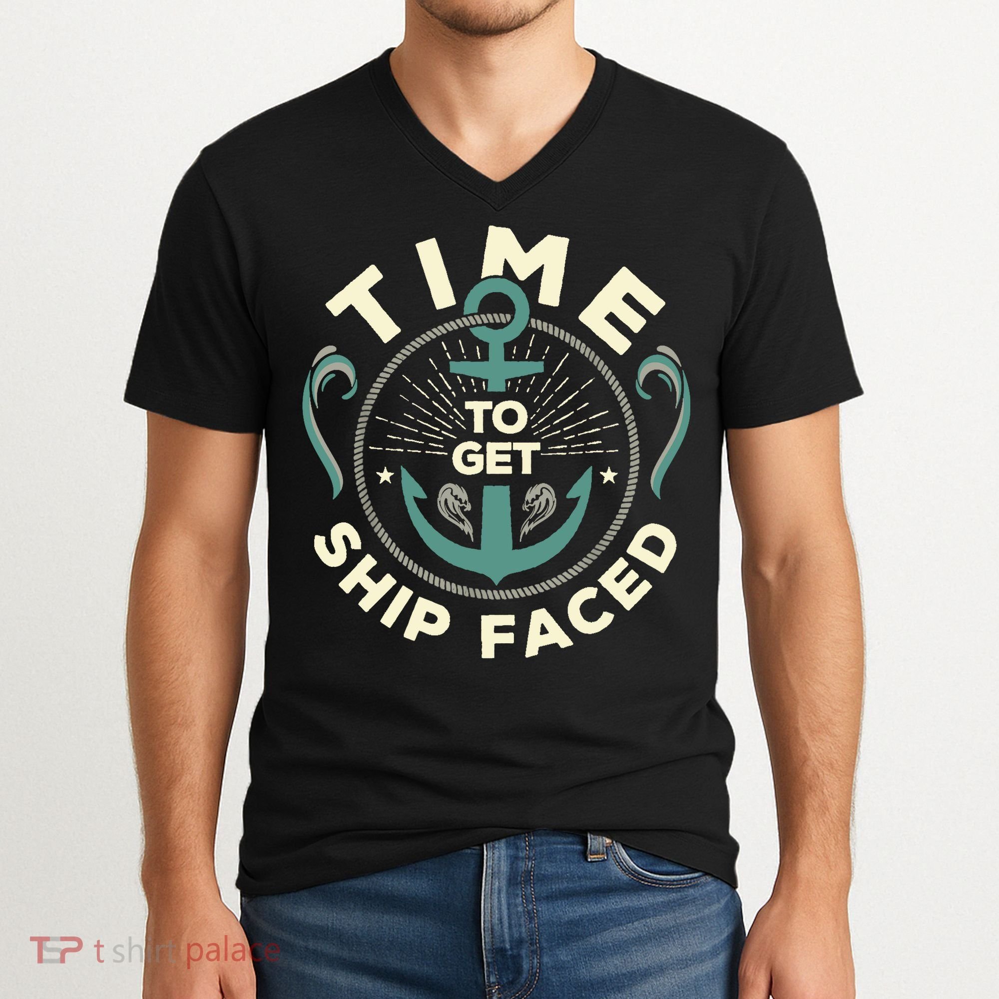 Time To Get Ship Faced Funny Cruise V-Neck T-Shirt