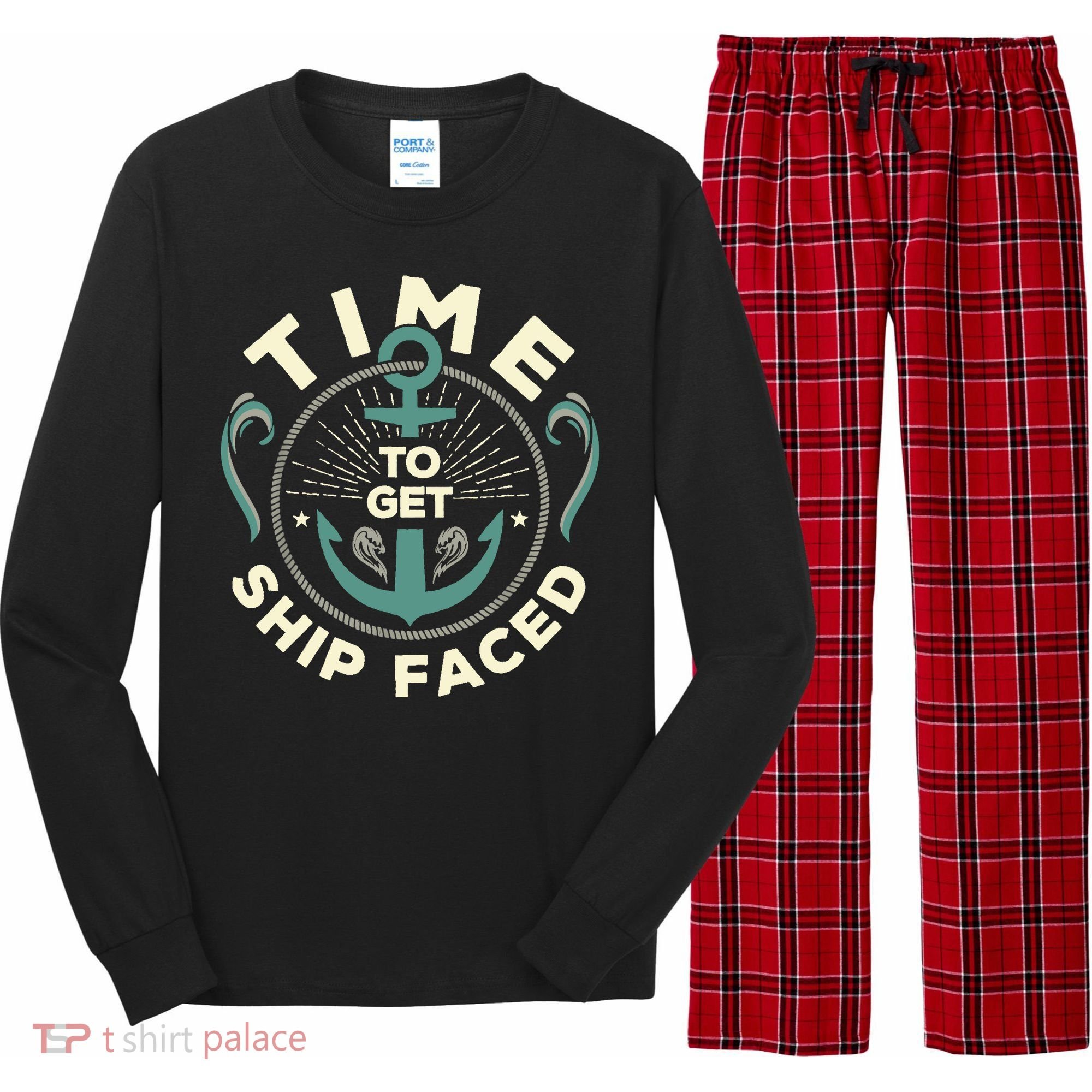 Time To Get Ship Faced Funny Cruise Long Sleeve Pajama Set