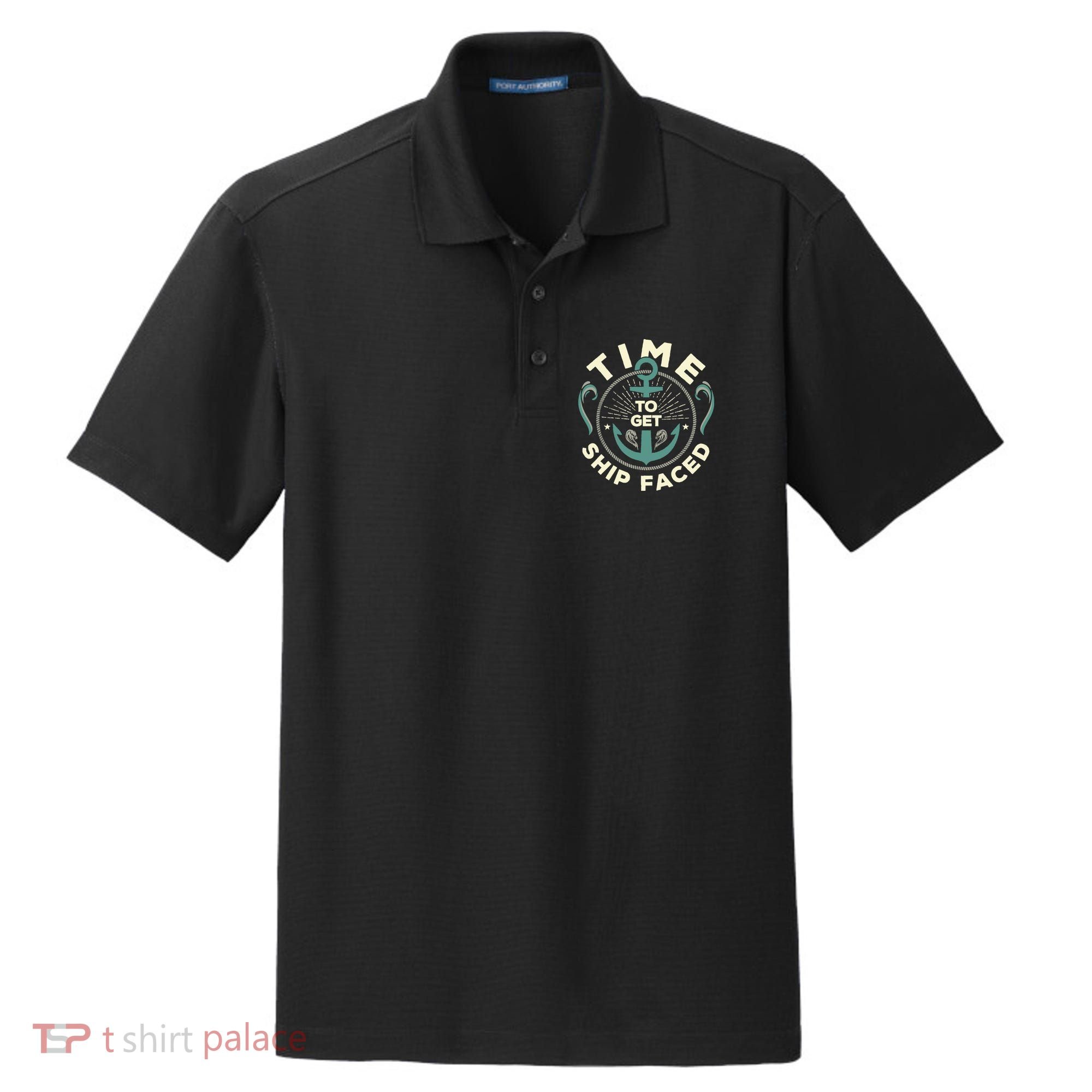 Time To Get Ship Faced Funny Cruise Dry Zone Grid Polo