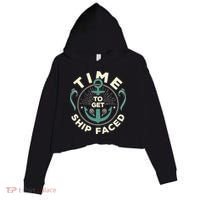 Time To Get Ship Faced Funny Cruise Crop Fleece Hoodie thumb 0