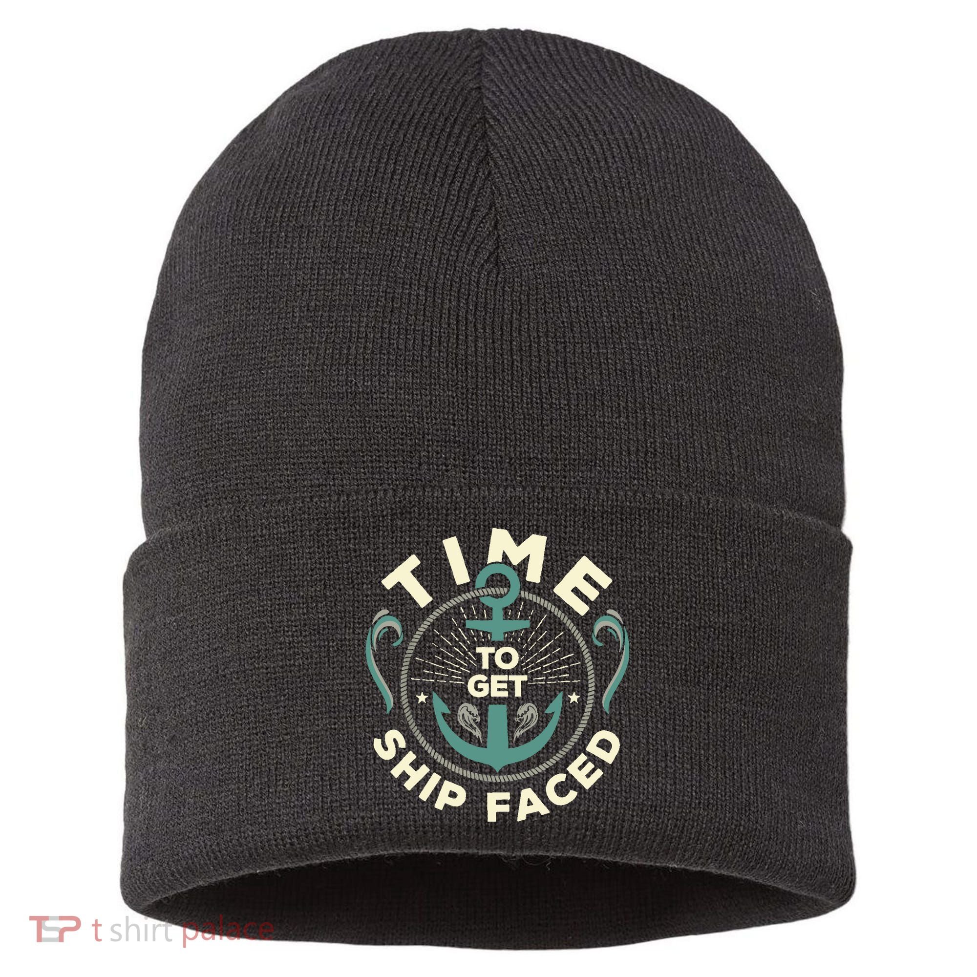 Time To Get Ship Faced Funny Cruise Sustainable Knit Beanie