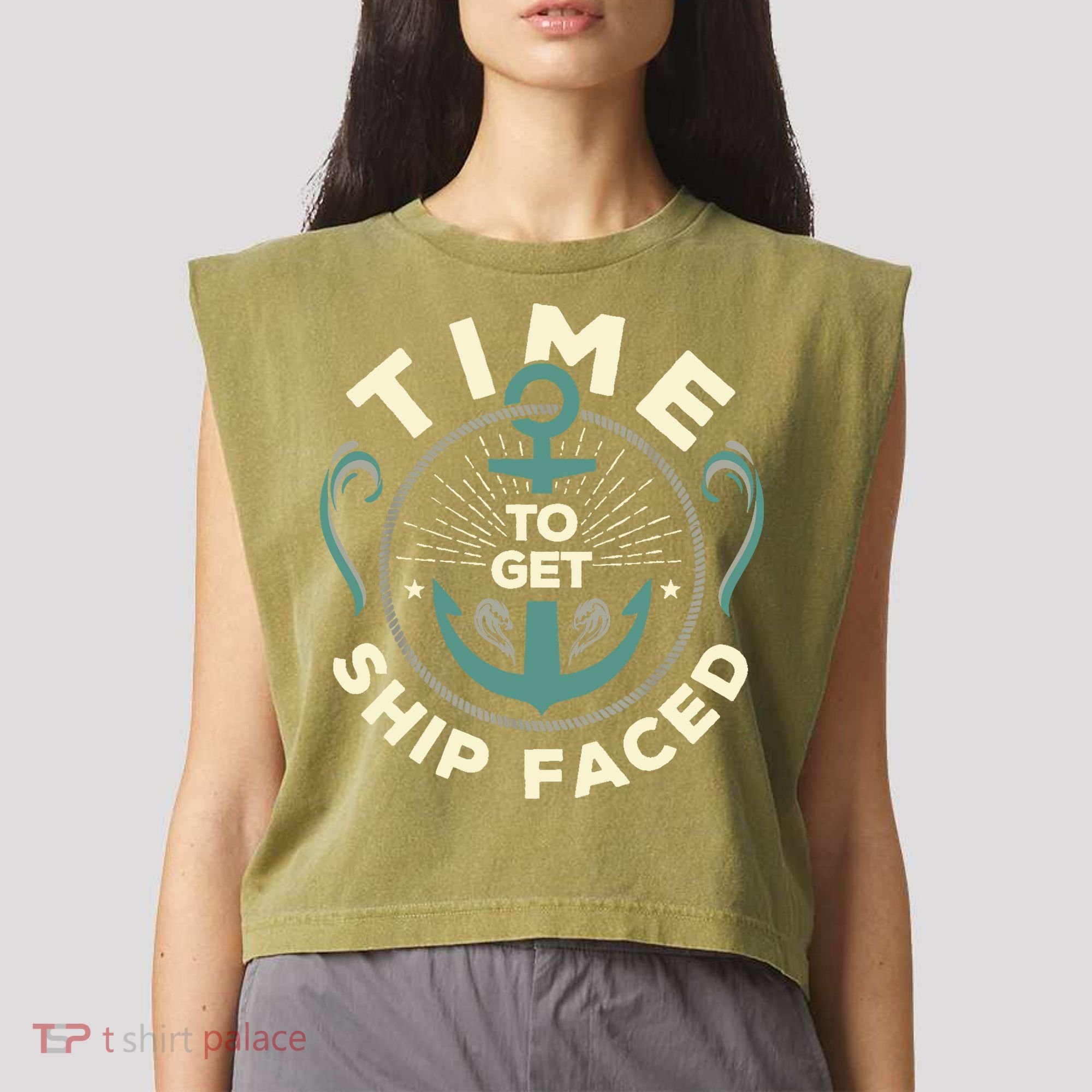 Time To Get Ship Faced Funny Cruise Garment-Dyed Women's Muscle Tee