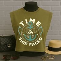 Time To Get Ship Faced Funny Cruise Garment-Dyed Women's Muscle Tee thumb 3