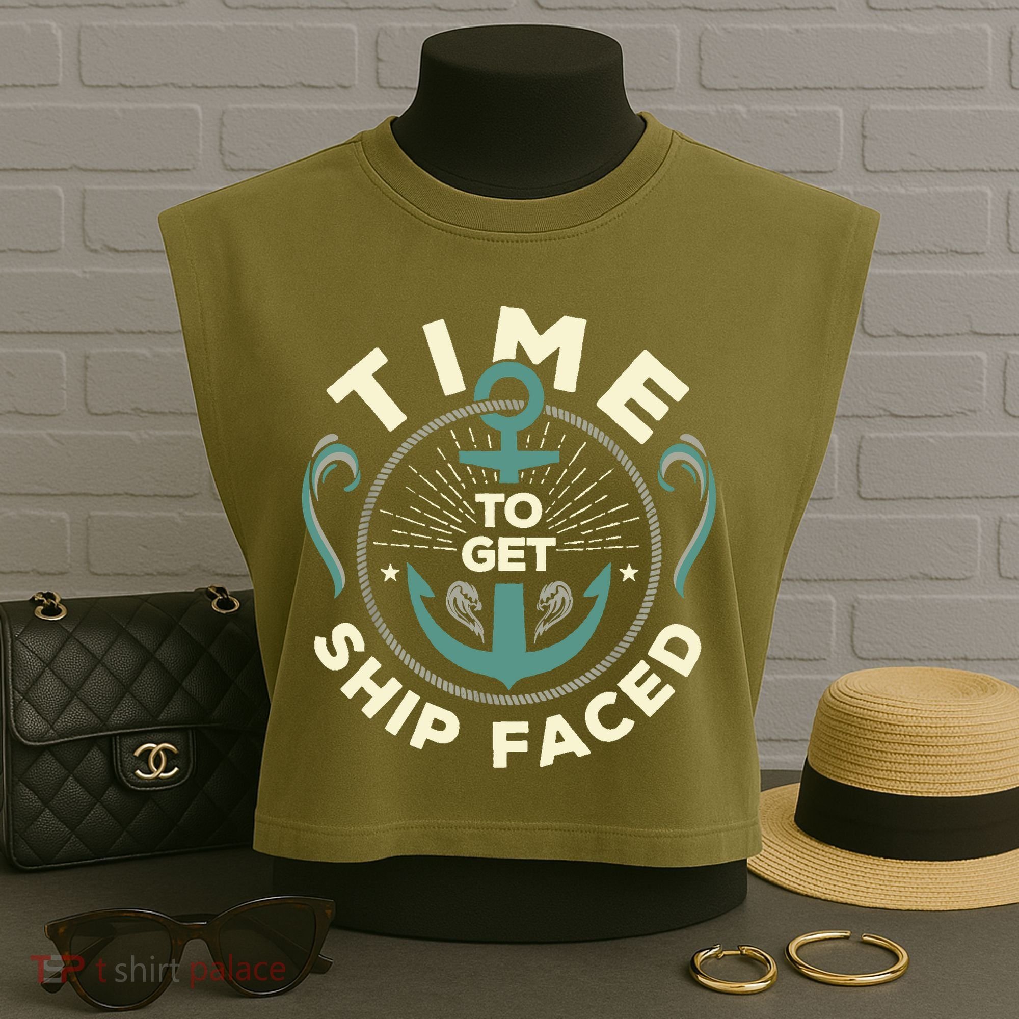 Time To Get Ship Faced Funny Cruise Garment-Dyed Women's Muscle Tee