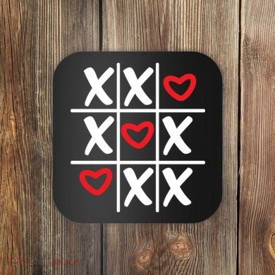 Tictac Toe Heart Valentines Day Gift Coaster