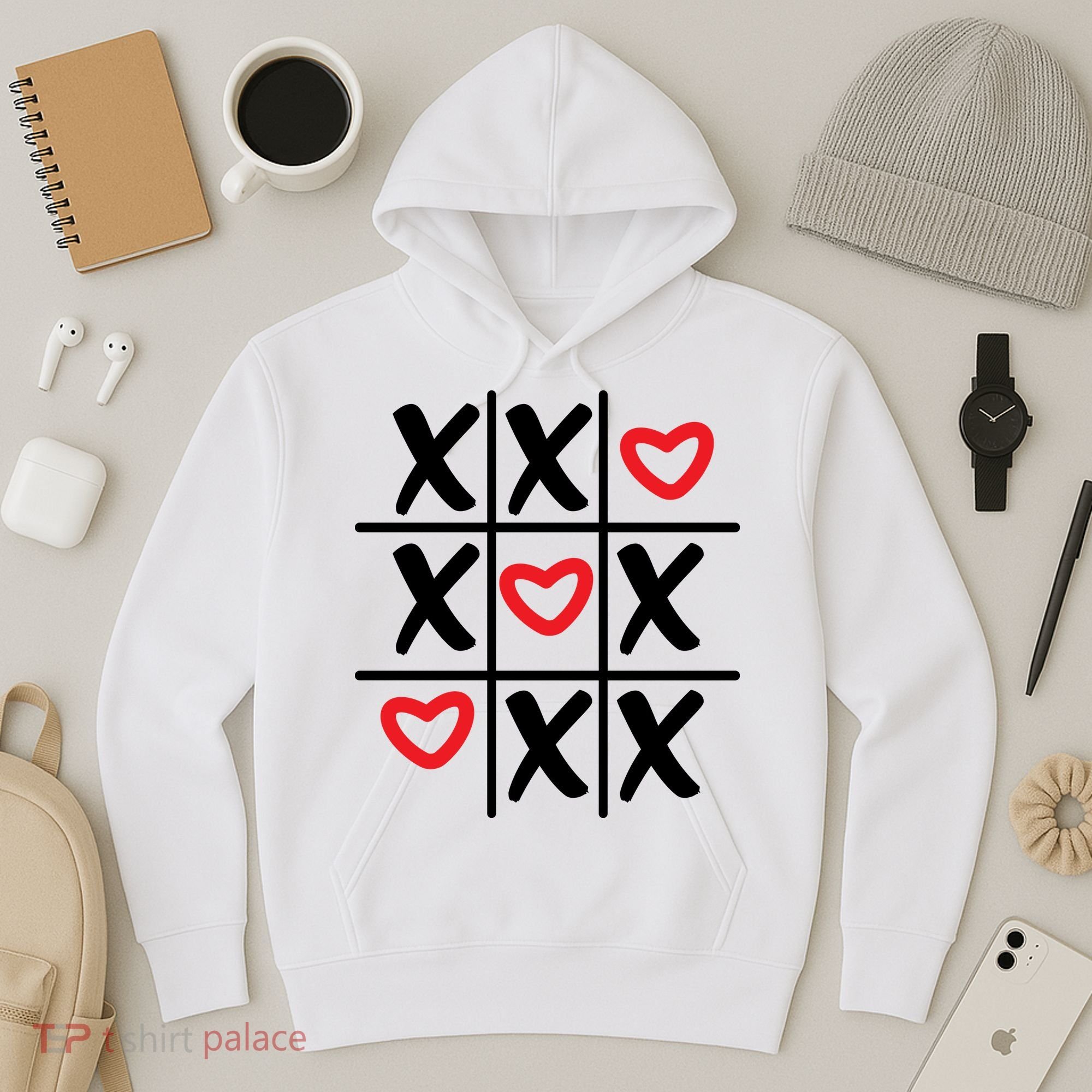Tictac Toe Heart Valentines Day Gift Hoodie
