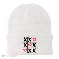 Tictac Toe Heart Valentines Day Gift Beanie thumb 0