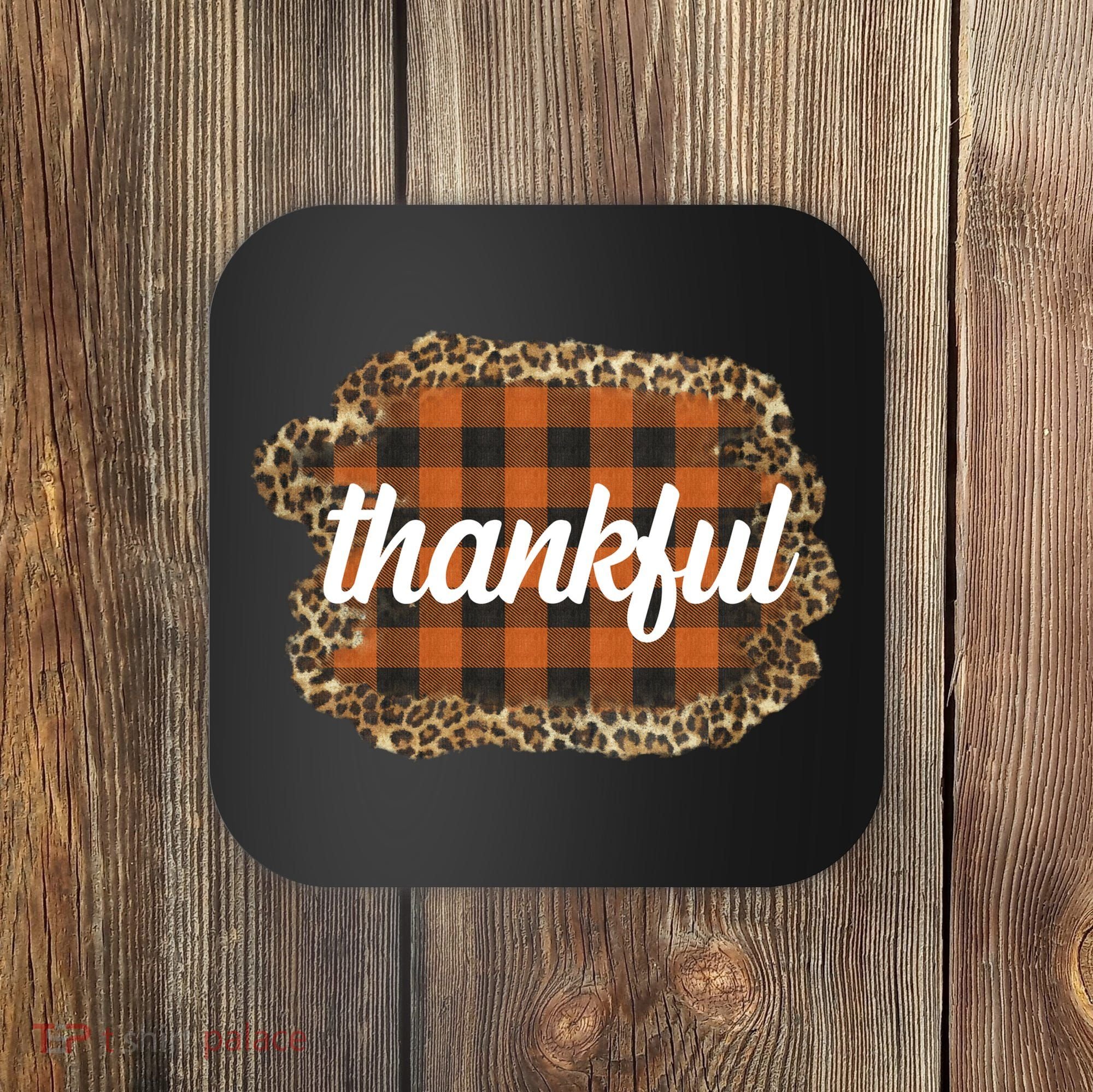 Thankful Thanksgiving Holiday Cheetah Plaid Coaster
