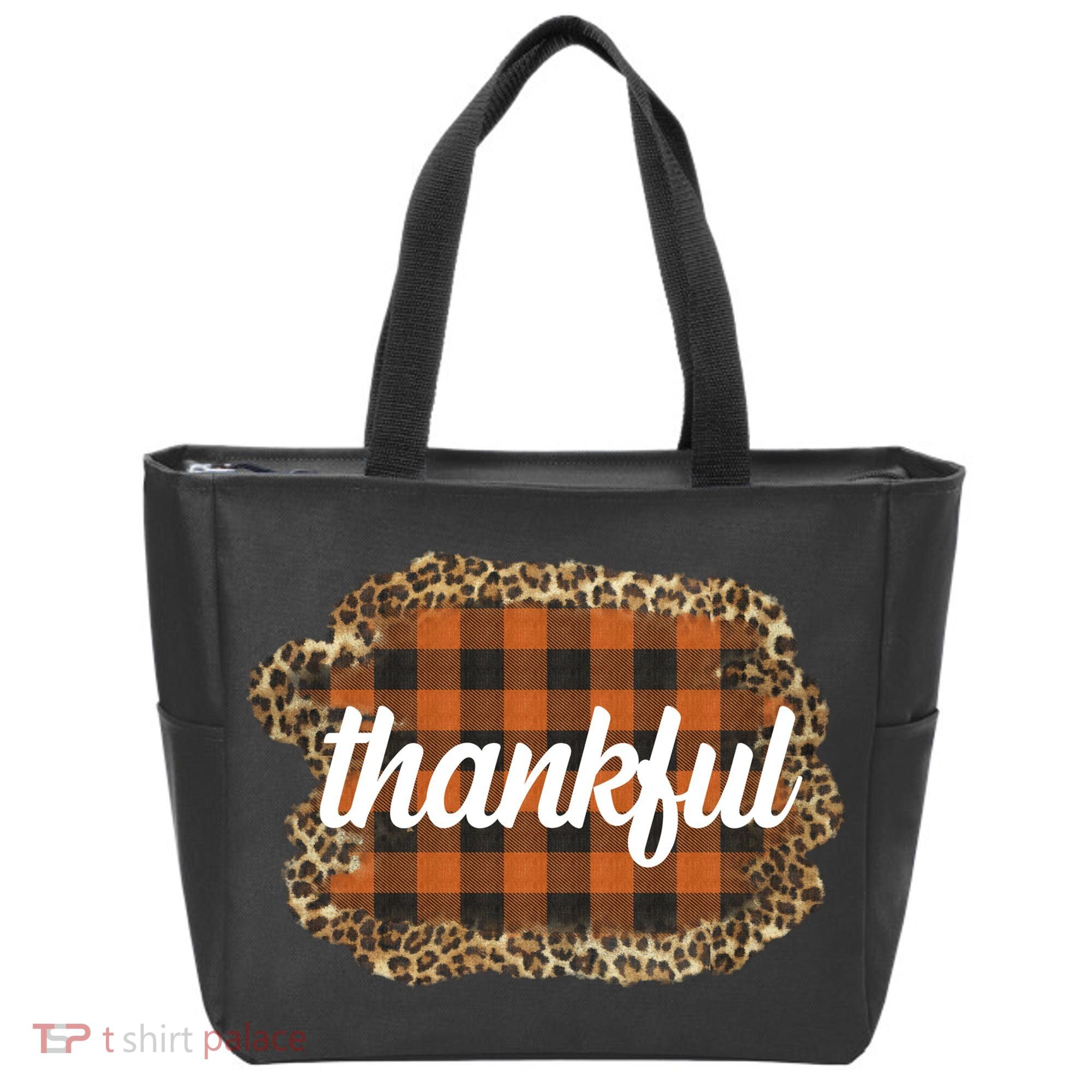 Thankful Thanksgiving Holiday Cheetah Plaid Tote Bag