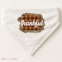 Thankful Thanksgiving Holiday Cheetah Plaid USA-Made Doggie Bandana thumb 0