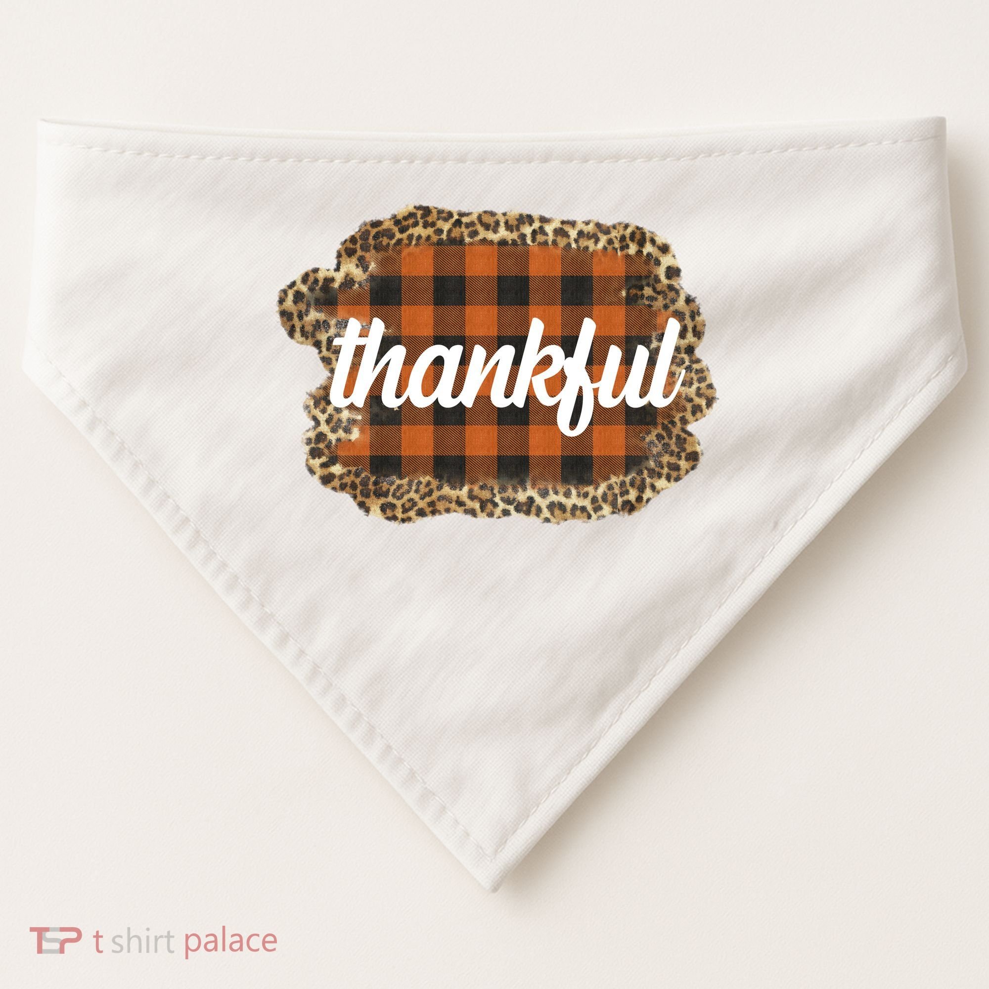 Thankful Thanksgiving Holiday Cheetah Plaid USA-Made Doggie Bandana