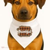Thankful Thanksgiving Holiday Cheetah Plaid USA-Made Doggie Bandana thumb 1