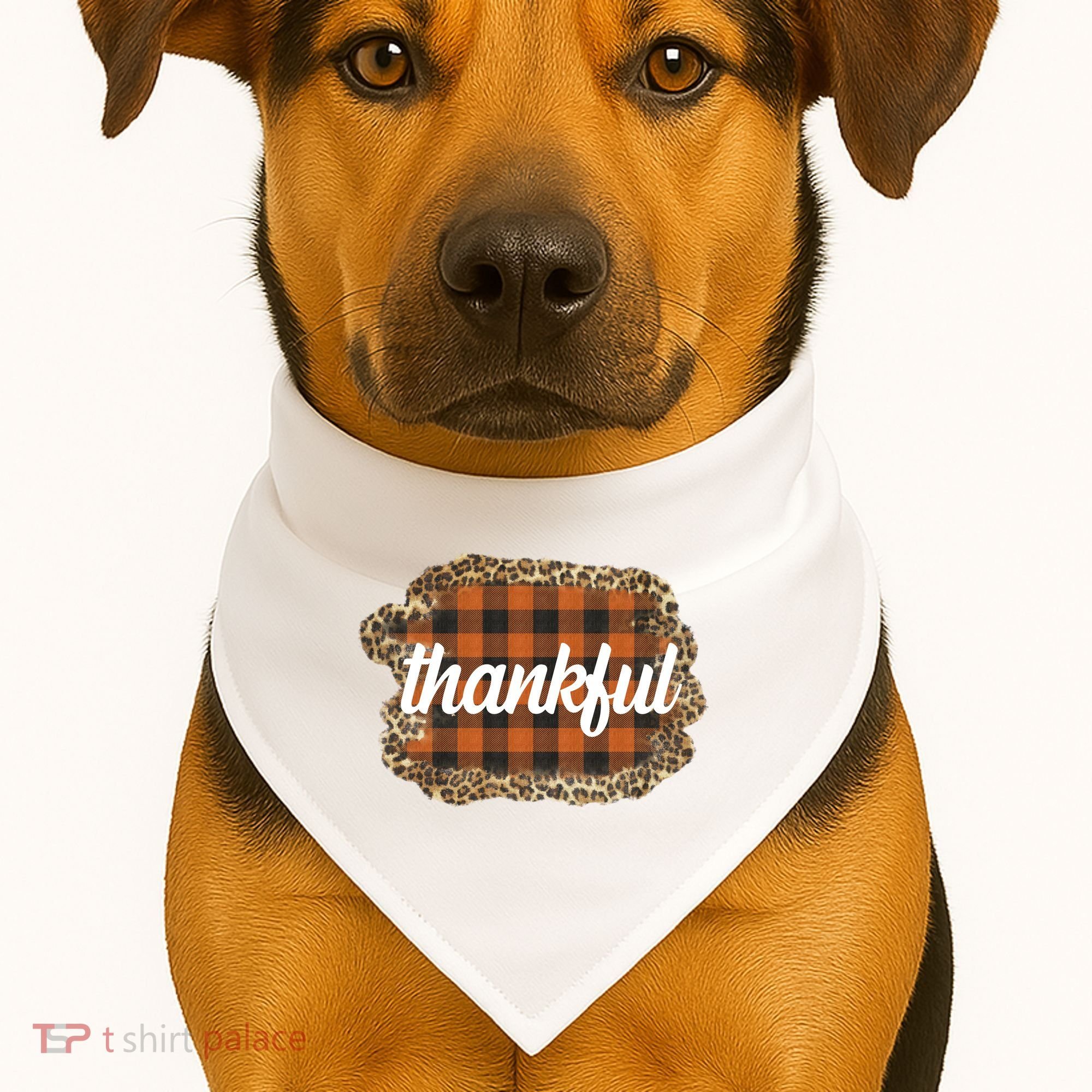 Thankful Thanksgiving Holiday Cheetah Plaid USA-Made Doggie Bandana