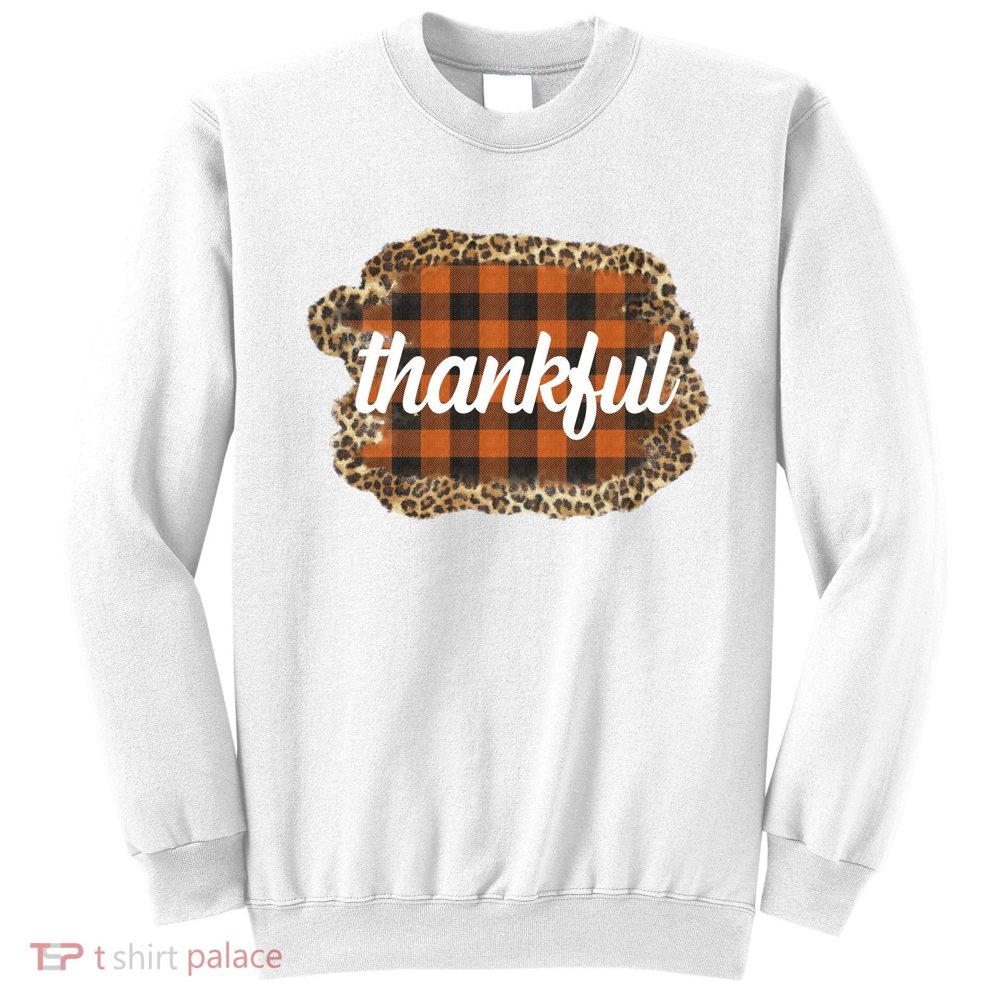 Thankful Thanksgiving Holiday Cheetah Plaid Sweatshirt