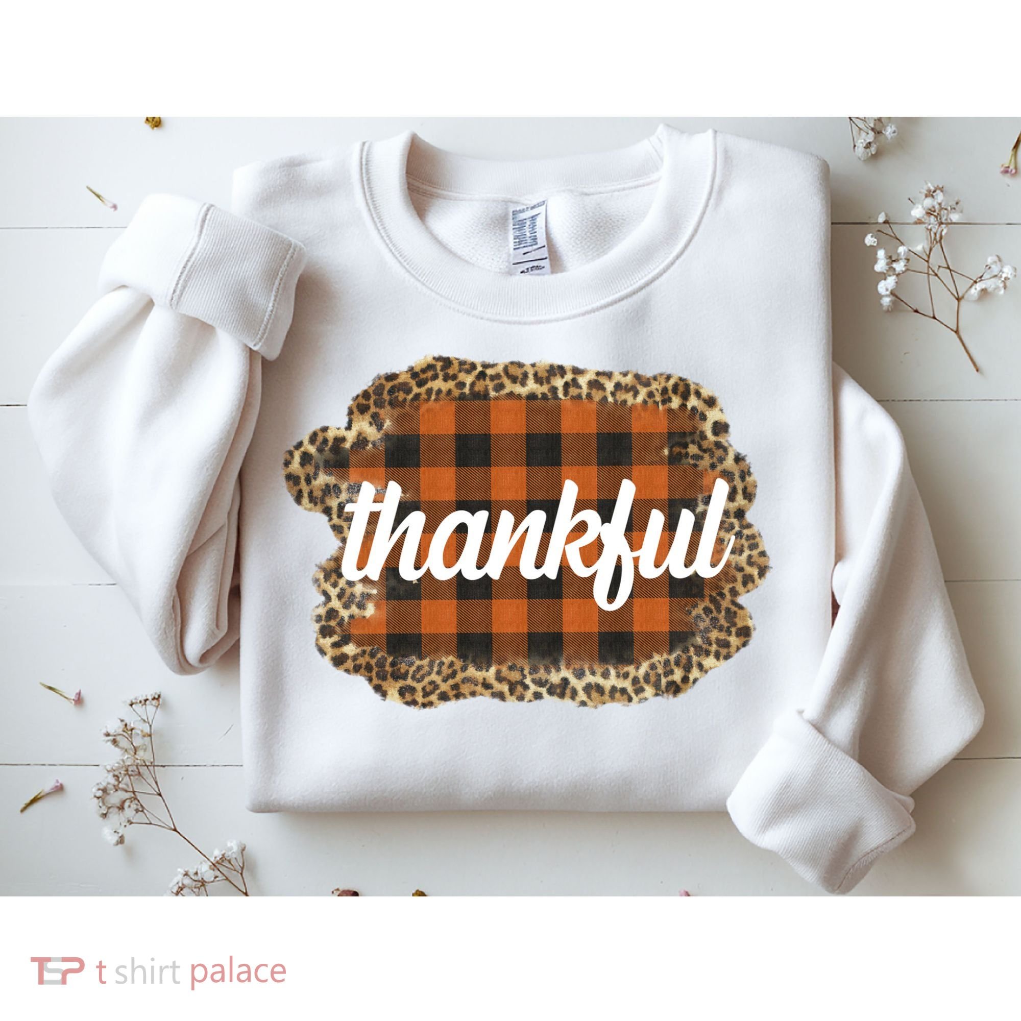 Thankful Thanksgiving Holiday Cheetah Plaid Sweatshirt