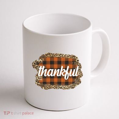 Thankful Thanksgiving Holiday Cheetah Plaid Coffee Mug back