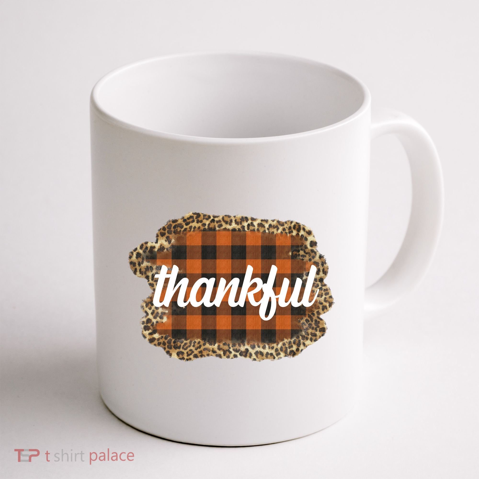 Thankful Thanksgiving Holiday Cheetah Plaid Coffee Mug