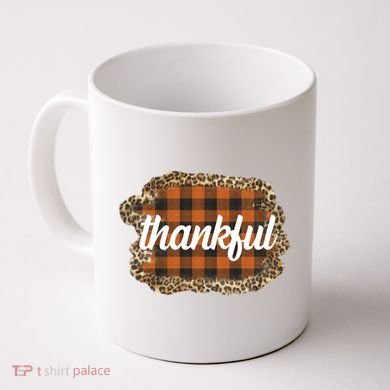 Thankful Thanksgiving Holiday Cheetah Plaid Coffee Mug