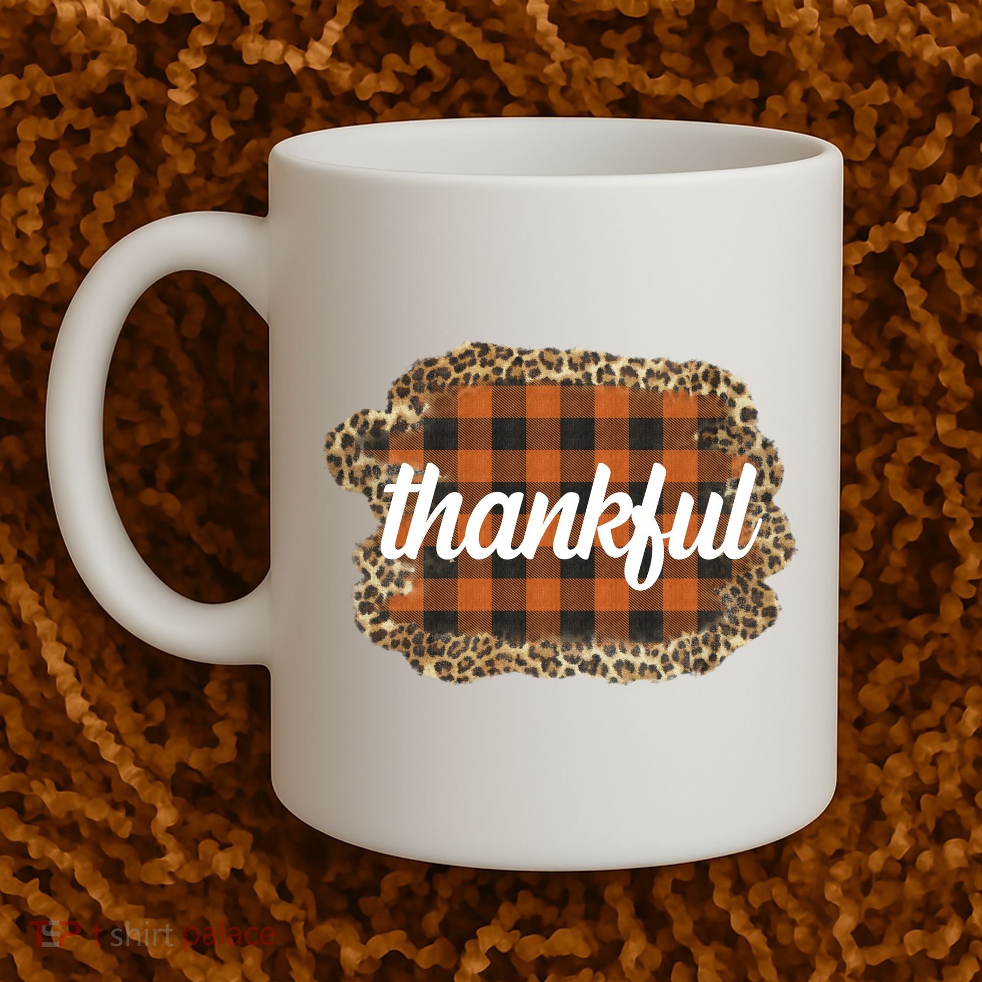 Thankful Thanksgiving Holiday Cheetah Plaid Coffee Mug