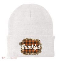 Thankful Thanksgiving Holiday Cheetah Plaid Beanie thumb 0
