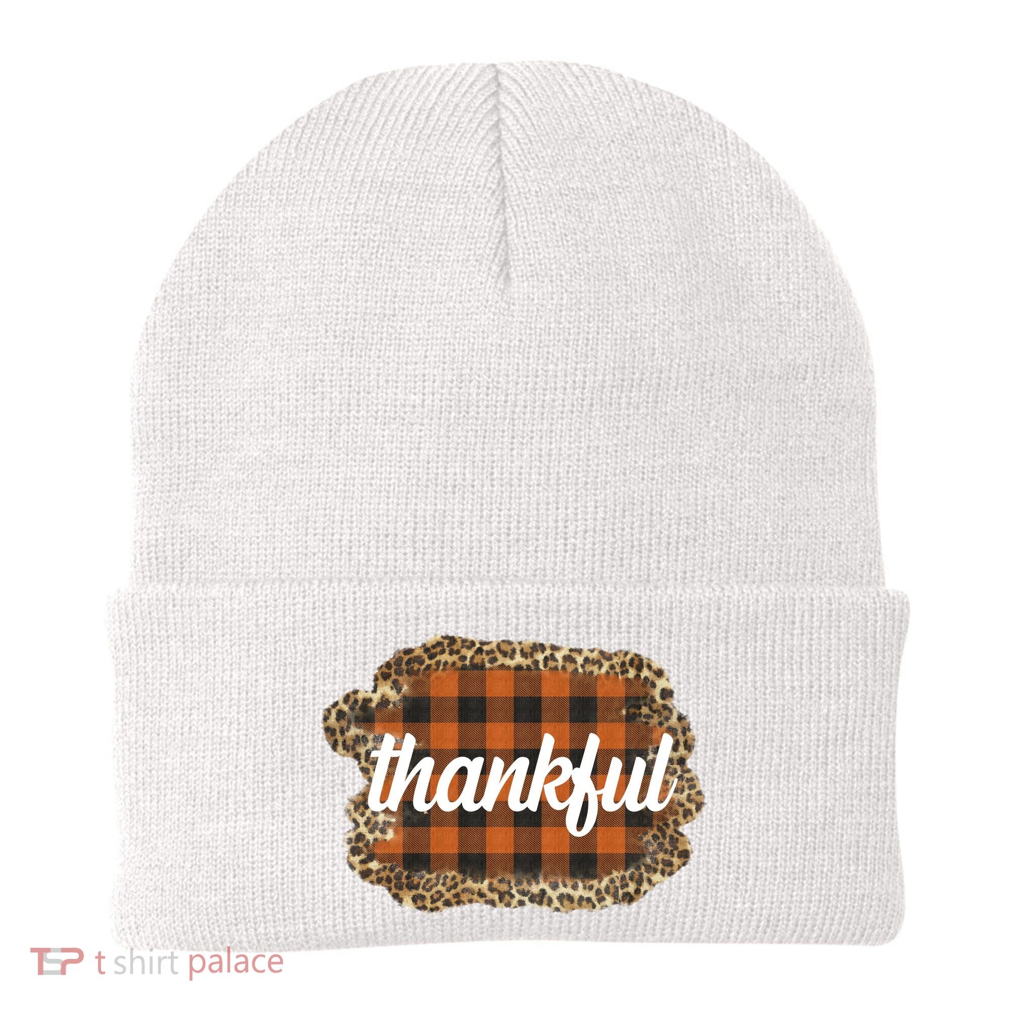 Thankful Thanksgiving Holiday Cheetah Plaid Beanie