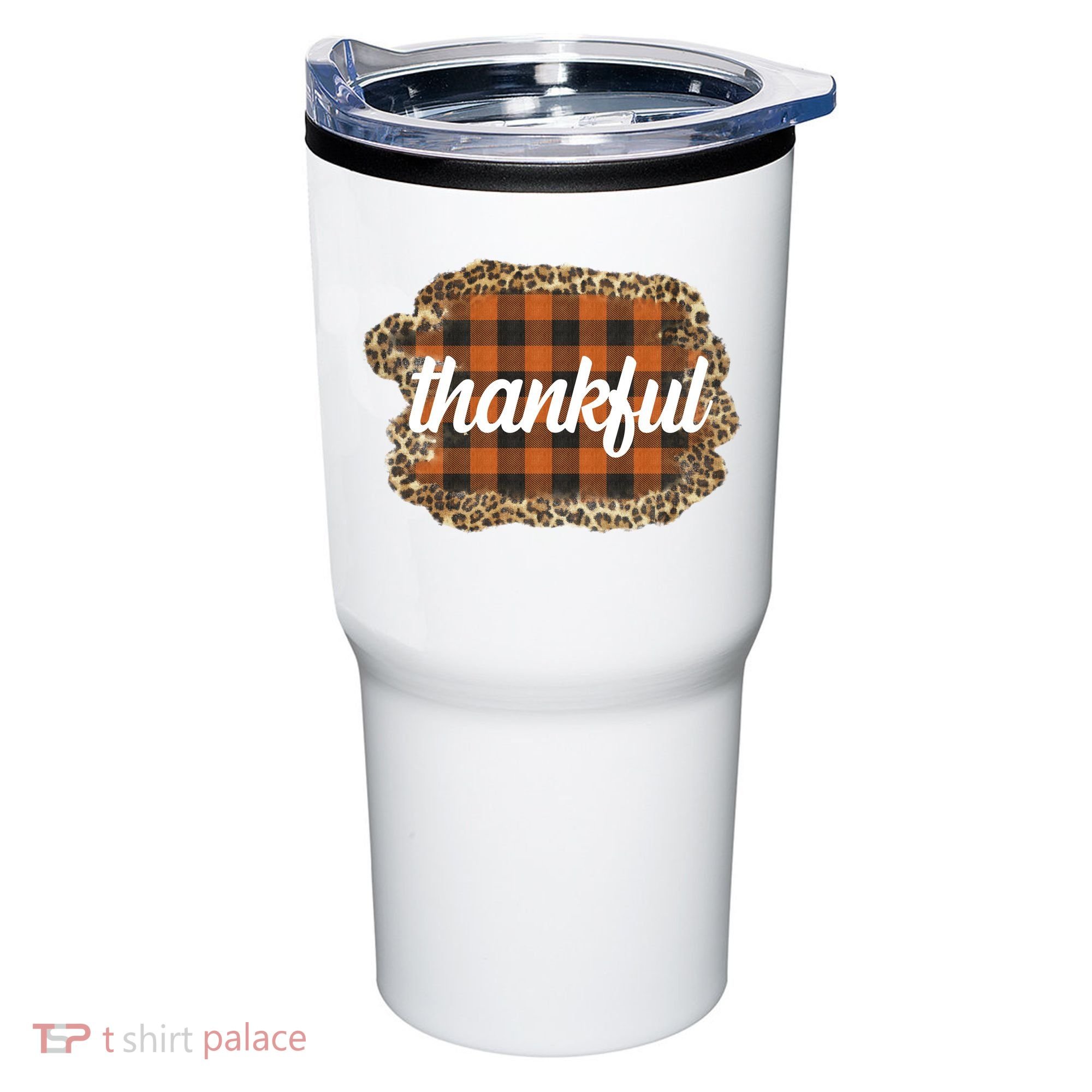 Thankful Thanksgiving Holiday Cheetah Plaid Tumbler