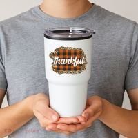 Thankful Thanksgiving Holiday Cheetah Plaid Tumbler thumb 2