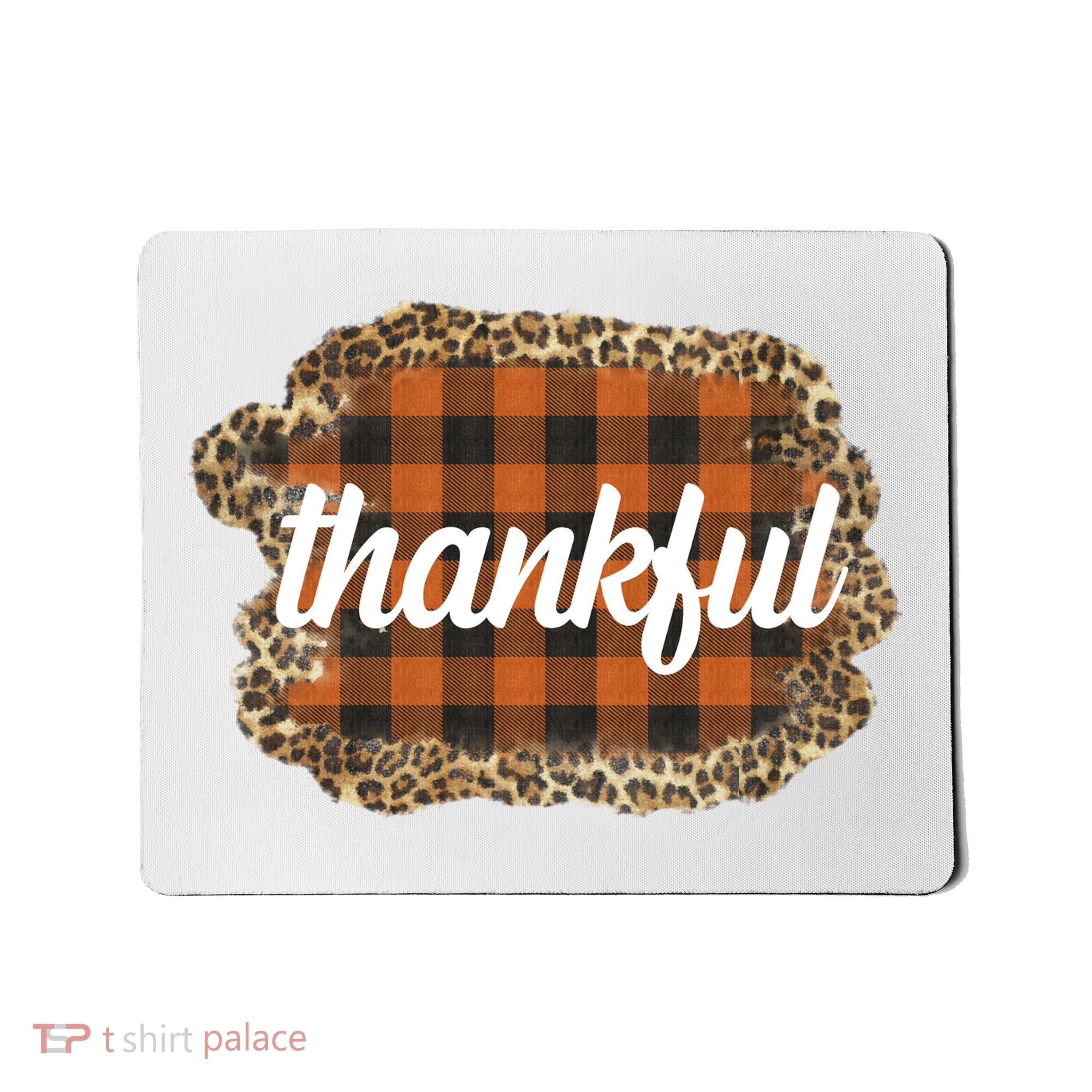 Thankful Thanksgiving Holiday Cheetah Plaid Mousepad