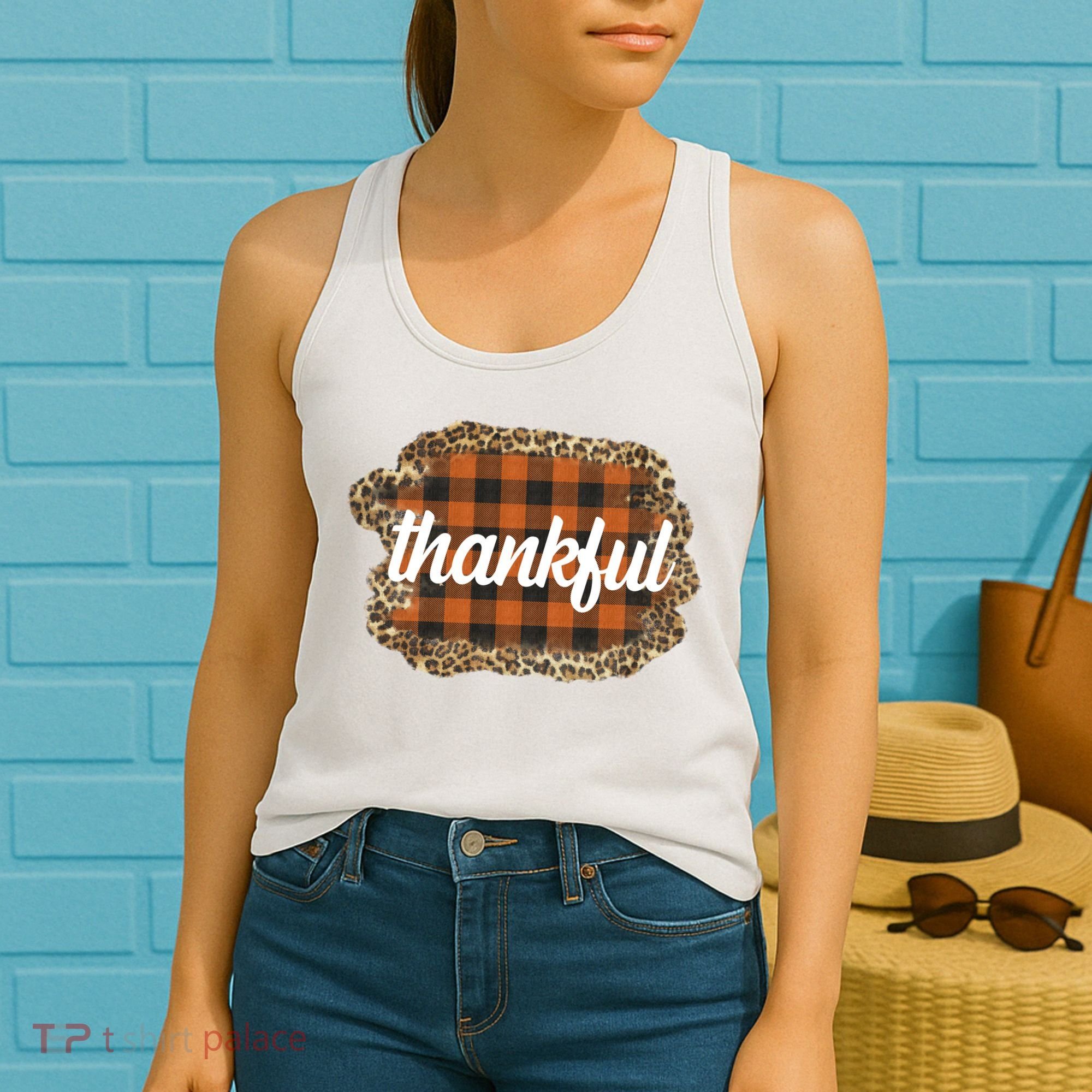Thankful Thanksgiving Holiday Cheetah Plaid Women's Tank Top