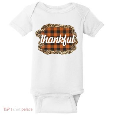 Thankful Thanksgiving Holiday Cheetah Plaid Baby Bodysuit