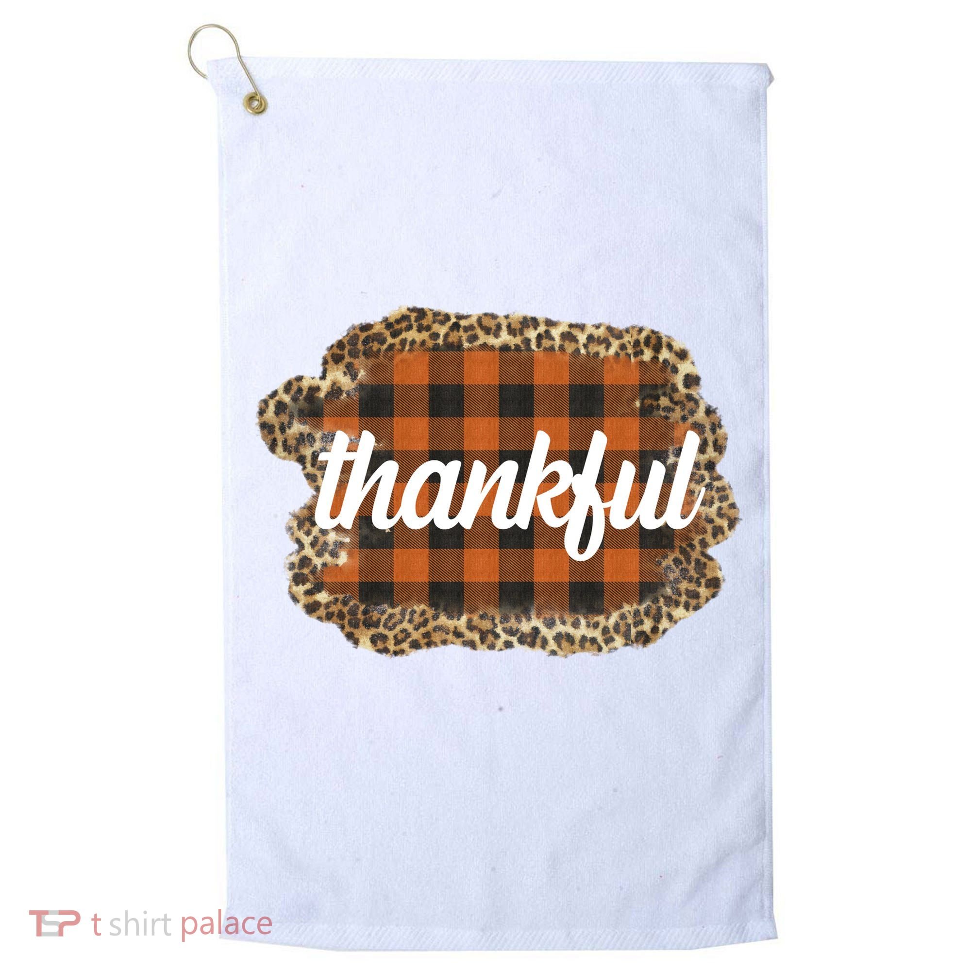Thankful Thanksgiving Holiday Cheetah Plaid Golf Towel