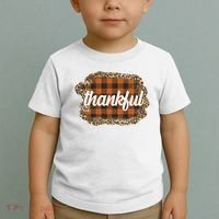 Thankful Thanksgiving Holiday Cheetah Plaid Toddler T-Shirt thumb 2