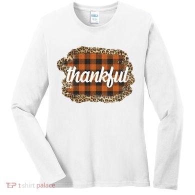 Thankful Thanksgiving Holiday Cheetah Plaid Women's Long Sleeve Shirt