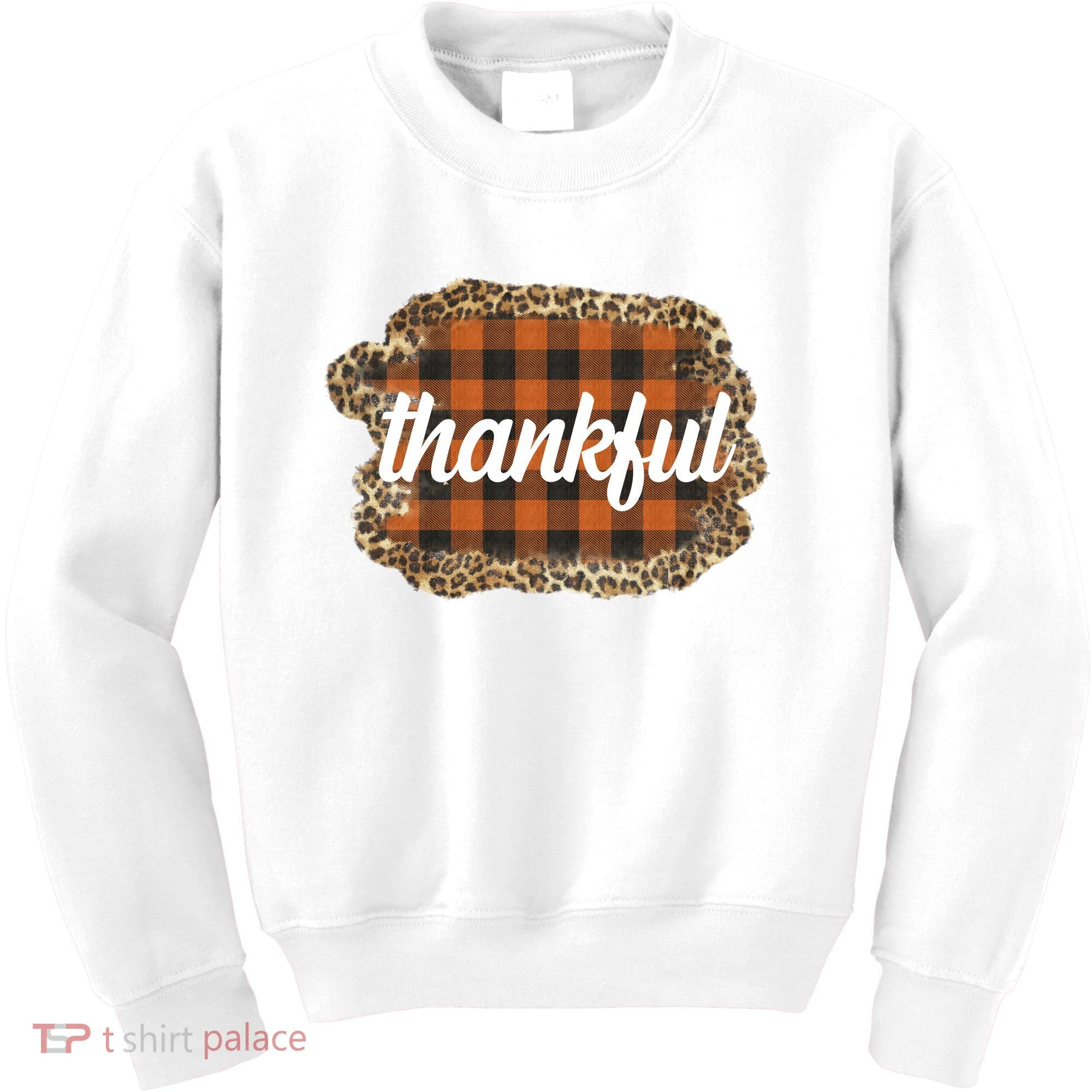 Thankful Thanksgiving Holiday Cheetah Plaid Kids Sweatshirt