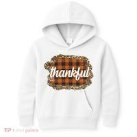Thankful Thanksgiving Holiday Cheetah Plaid Kids Hoodie thumb 0