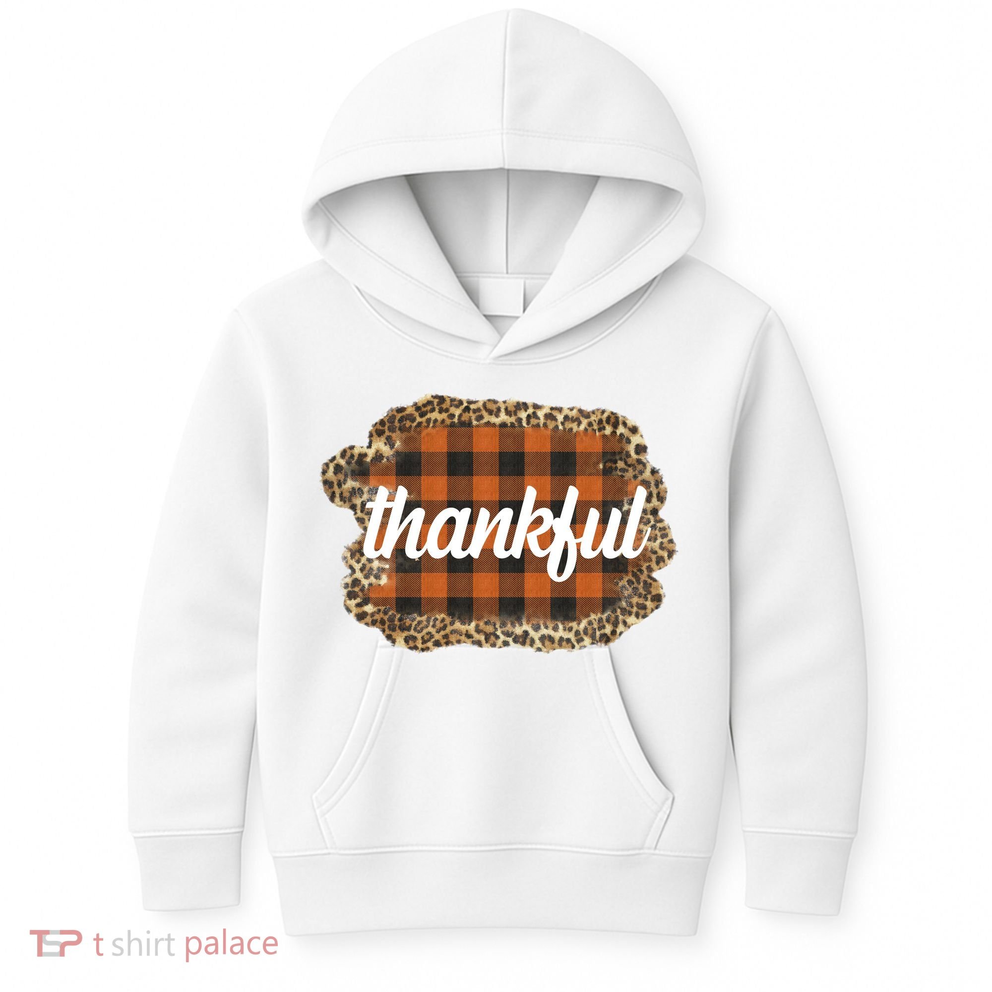 Thankful Thanksgiving Holiday Cheetah Plaid Kids Hoodie