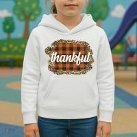 Thankful Thanksgiving Holiday Cheetah Plaid Kids Hoodie thumb 3