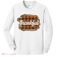 Thankful Thanksgiving Holiday Cheetah Plaid Kids Long Sleeve Shirt thumb 0