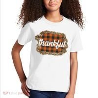 Thankful Thanksgiving Holiday Cheetah Plaid Kids T-Shirt thumb 2