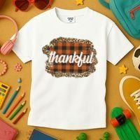Thankful Thanksgiving Holiday Cheetah Plaid Kids T-Shirt thumb 3