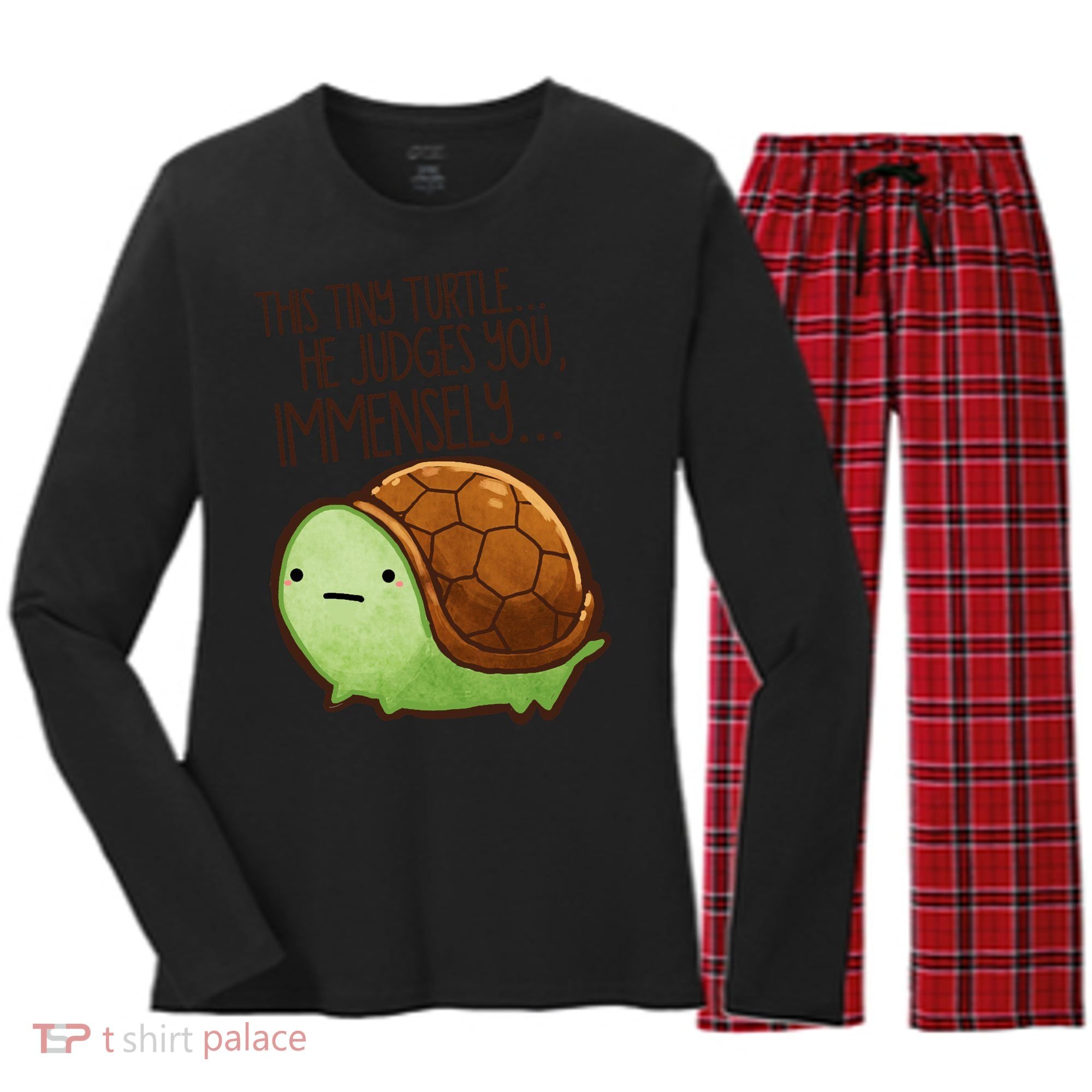 This Turtle.. He Judges You. Women's Long Sleeve Flannel Pajama Set 