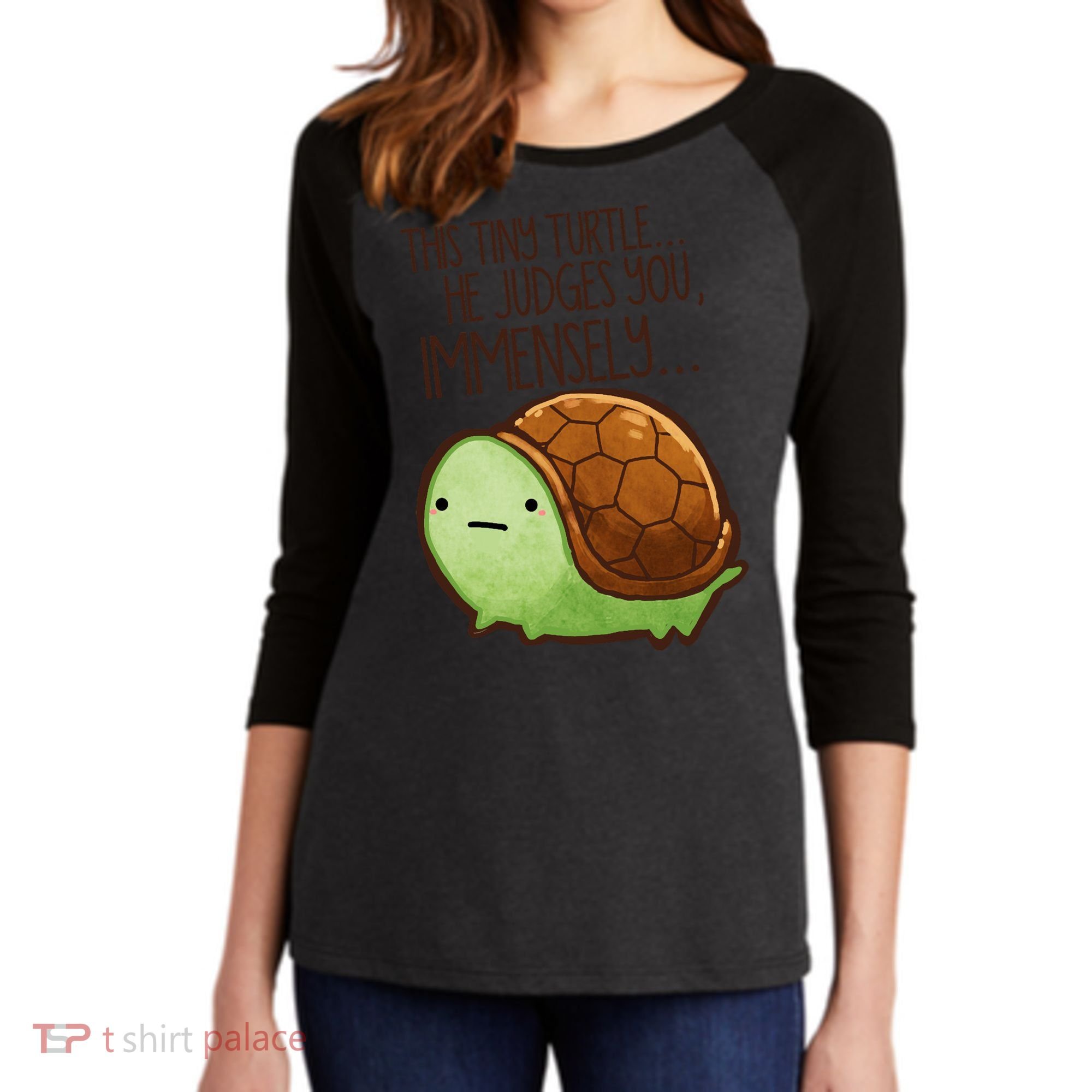 This Turtle.. He Judges You. Women's Tri-Blend 3/4-Sleeve Raglan Shirt