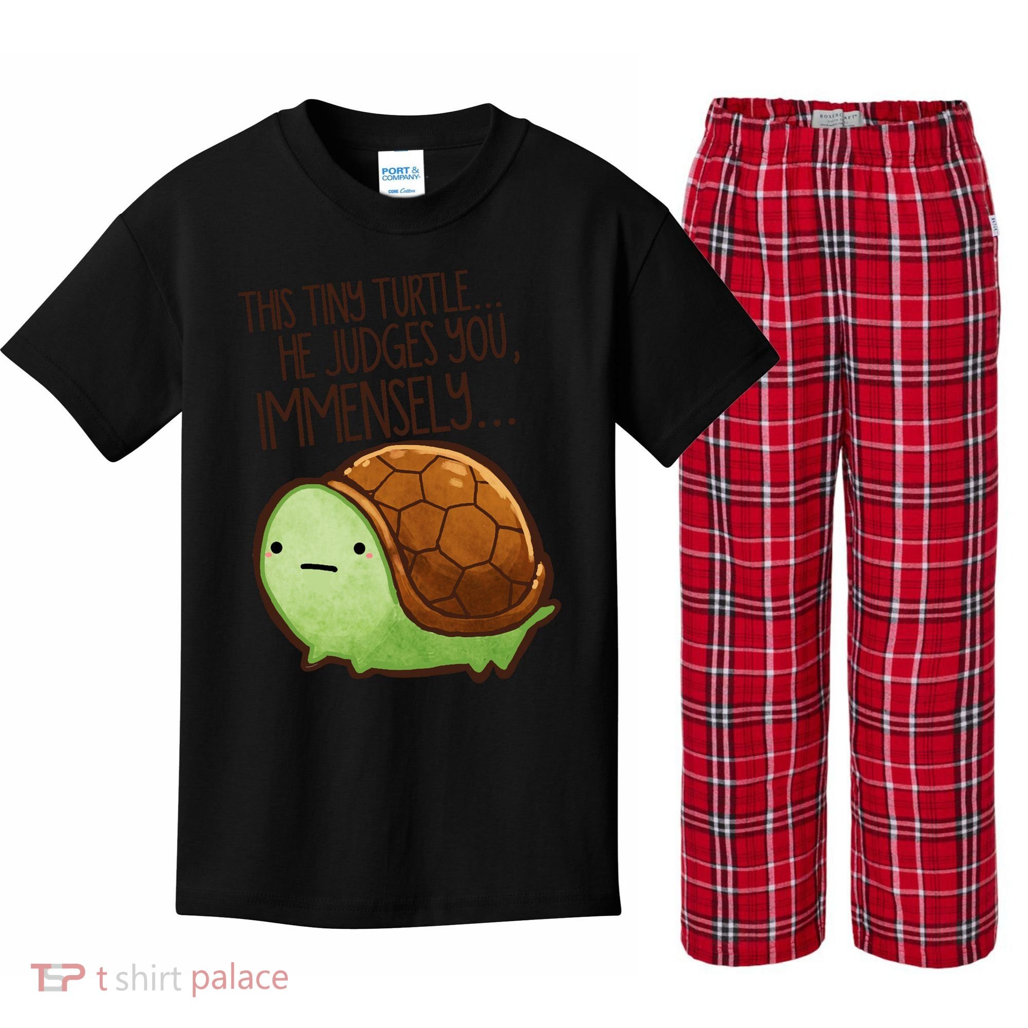 This Turtle.. He Judges You. Kids Plaid Pajama Set