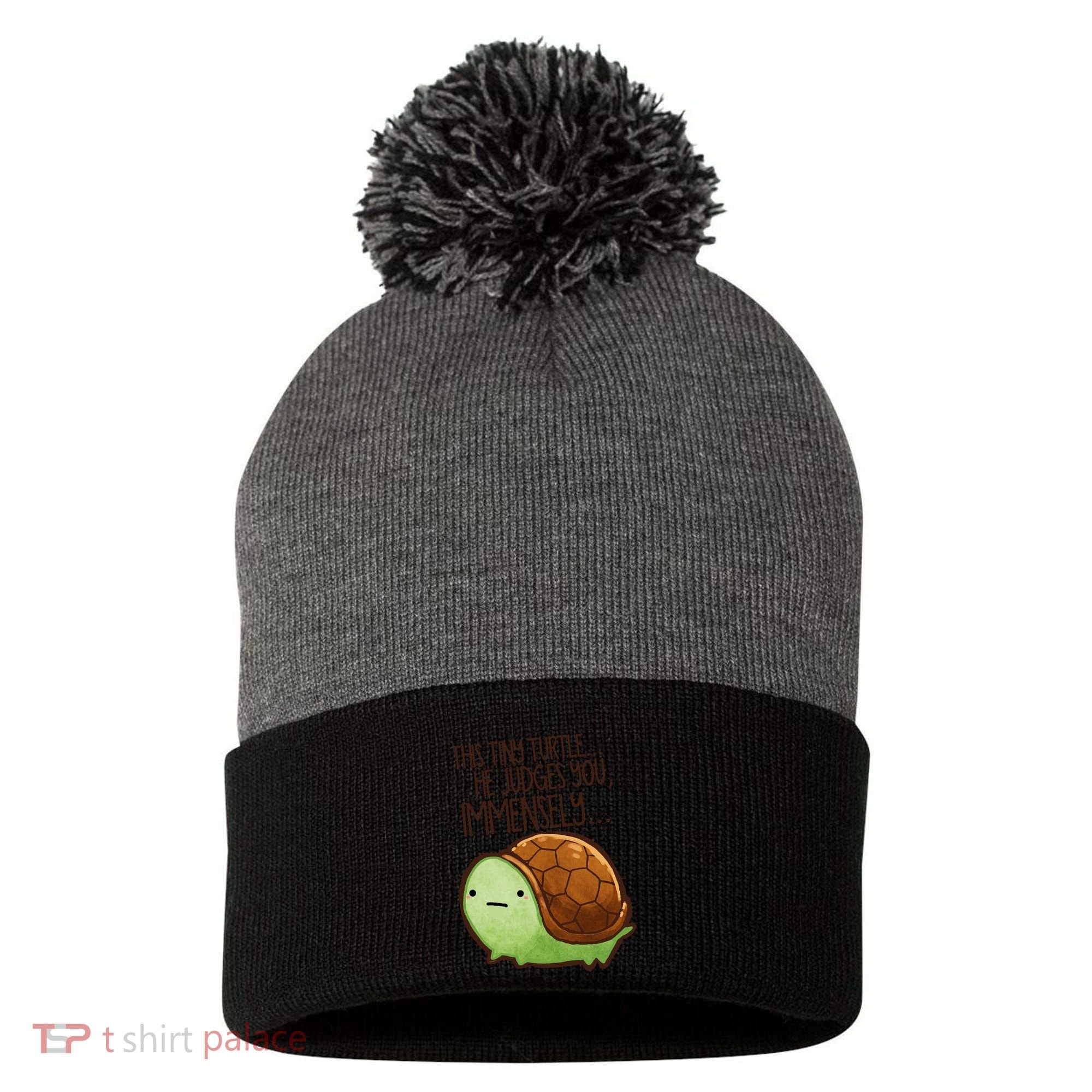 This Turtle.. He Judges You. Pom Pom 12in Knit Beanie