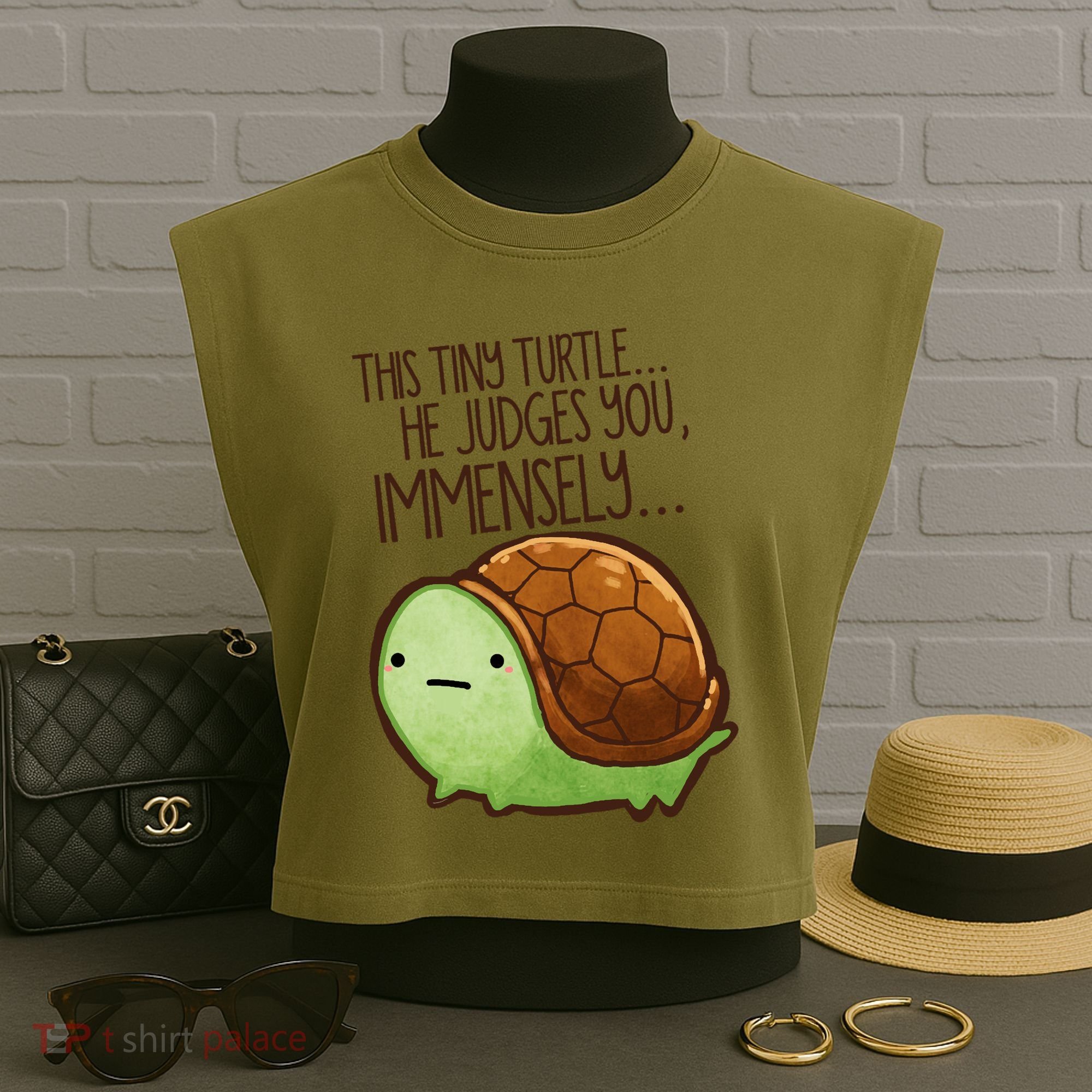 This Turtle.. He Judges You. Garment-Dyed Women's Muscle Tee