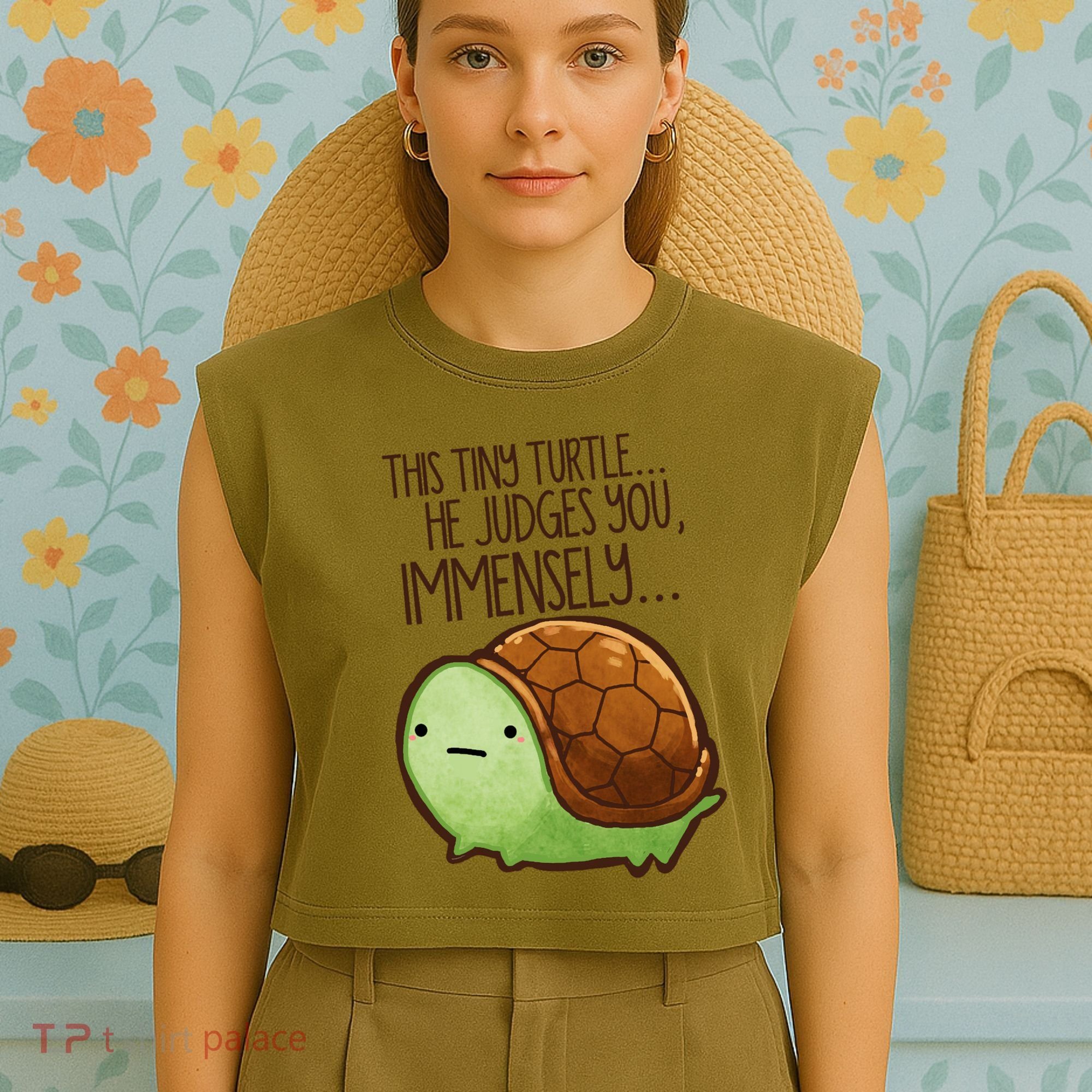 This Turtle.. He Judges You. Garment-Dyed Women's Muscle Tee