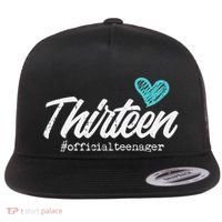 Thirteen Teenager Heart Cute 13th Birthday Flat Bill Trucker Hat thumb 0