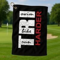 Triathletes Tri Harder Swim Bike Run Triathlon Inspired Cool Gift Golf Towel thumb 1