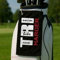 Triathletes Tri Harder Swim Bike Run Triathlon Inspired Cool Gift Golf Towel thumb 2