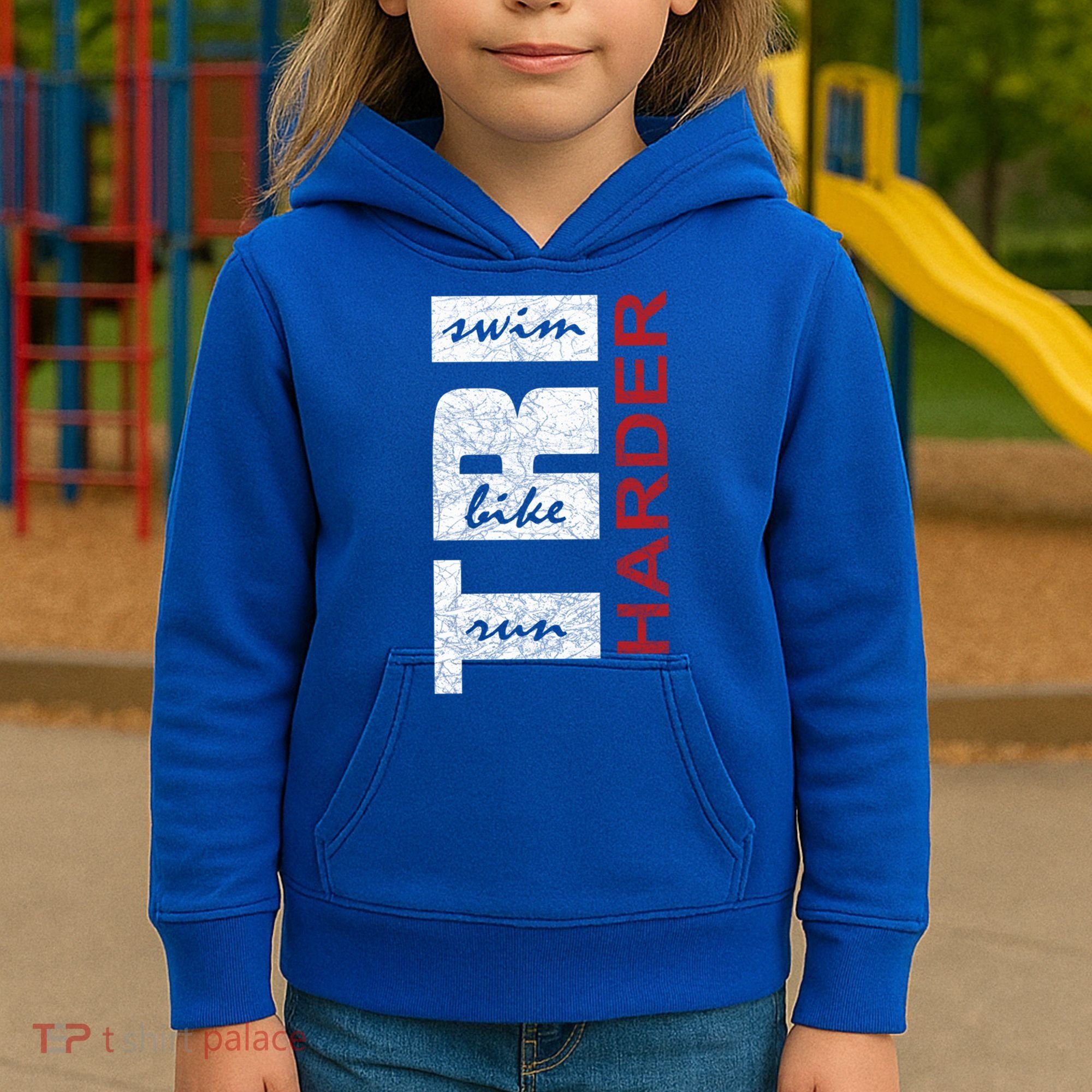Triathletes Tri Harder Swim Bike Run Triathlon Inspired Cool Gift Kids Hoodie